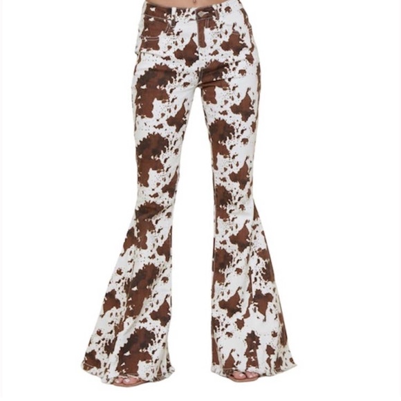 Saints & Hearts Denim - SAINTS & HEARTS brown cow print bell bottom flare jeans M 6 8